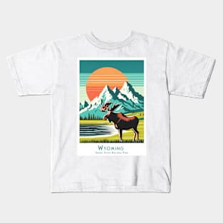 Abstract - minimalist - retro - vintage Wyoming Grand Teton National Park Poster with Moose Kids T-Shirt